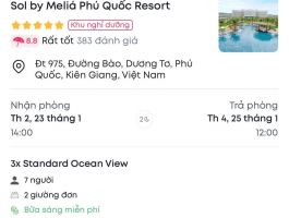 Cần thanh lý phòng Standard Ocean View - Sol By Melia Phú Quốc cho tết âm lịch 23/1-25/1